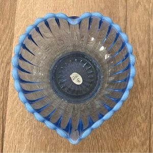 Fenton Periwinkle Blue Opalescent Ribbed‎ Dish Bowl 6” Heart Shape - Vintage